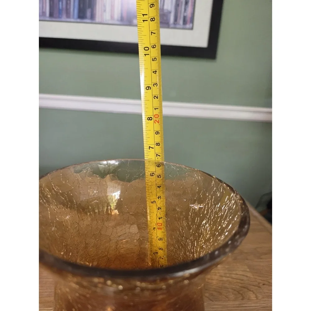 VTG Amber Crackle Glass Flower Vase. 6.5